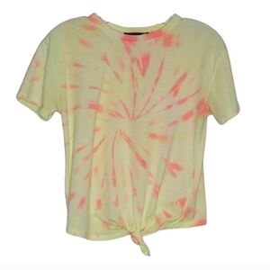 Generation Love Crop Top Front Tie Tie-dye Neon Yellow Orange T-shirt Women's XS
